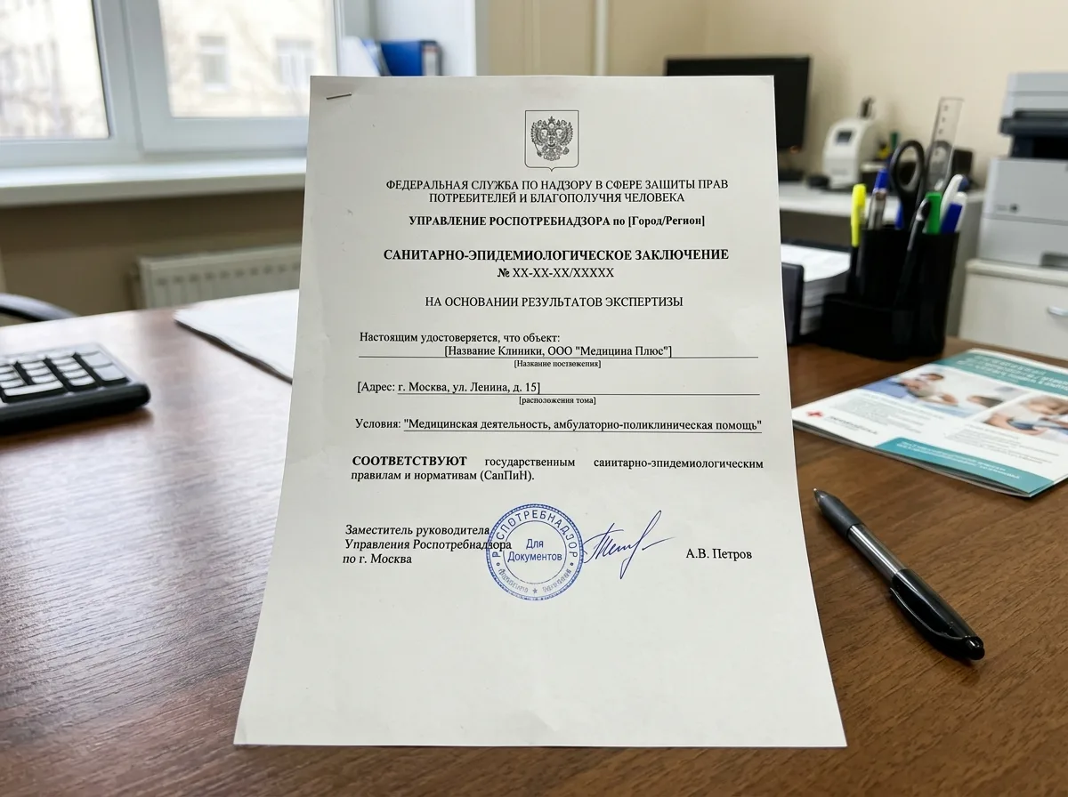 Санитарно-эпидемиологическое заключение Роспотребнадзора о соответствии клиники санитарным нормам и правилам, официальный документ
